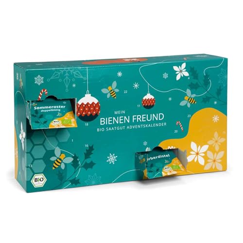 BIO Saatgut Adventskalender "Bienen-Freund" - 24 Schachteln mit Blumen & Kräuter Samen, samenfest, personalisierbarer Garten-Kalender von mohnblume