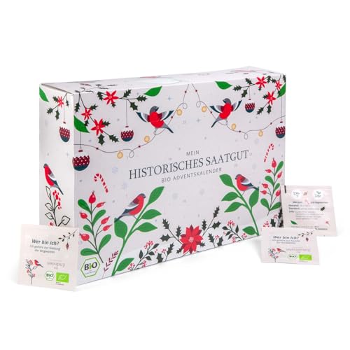 BIO Saatgut Adventskalender "Historische Sorten", 24 x alte Gemüse und Kräuter Samen, samenfeste Saatgut Raritäten BIO Saatgut Adventskalender "Historische Sorten", 24 x alte Gemüse und Kräuter Samen, samenfeste Saatgut Raritäten von mohnblume