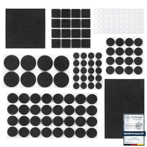 Filzgleiter Selbstklebend Set,moinkerin 144 Stücke Filzgleiter für Stühle(Eckig und Rund) - Schwarz Stuhl Filzgleiter 3mm Dicke Möbel Filzgleiter für Möbelfüße Stuhlbeine, Hartholzböden von moinkerin