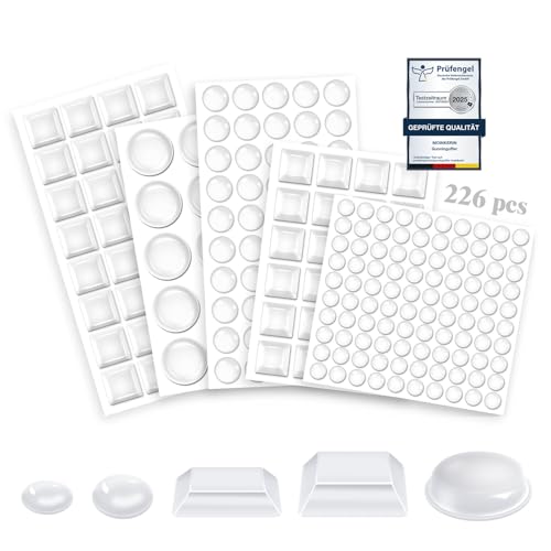 Gummipuffer Transparent,moinkerin 226 Stück Schutzpuffer Gummipuffer Selbstklebend Anschlagpuffer Anti-Rutsch-Puffer für Türen, Schränke, Tastatur, Sonstiger Haushaltsgebrauch (8-19.8mm) von moinkerin