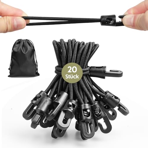 Moinkerin 20 Stück 10cm Schwarze Spanngummis mit Haken - wasserdichtem und UV - beständigem，Expander mit Haken & Planenspannern, geeignet zum Fixieren von Planen, Campingzelten von moinkerin