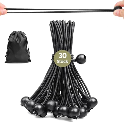 Moinkerin 30 Stück 20cm Schwarze Spanngummis mit Kugel - wasserdicht und UV-beständig Expander & Planenspanner Set, geeignet zum Fixieren von Planen, Campingzelten und zur alltäglichen Aufbewahrung von moinkerin