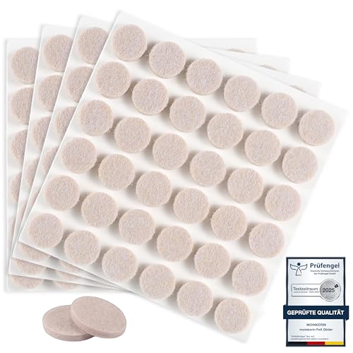 moinkerin 144 Stücke Filzgleiter Selbstklebend 15mm filzgleiter für stühle 5mm Dicke Möbel Filzgleiter für Möbelfüße Stuhlbeine, Hartholzböden（Beige,15mm） von moinkerin
