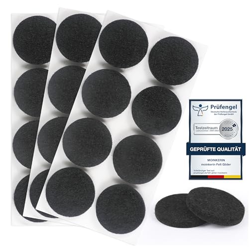 moinkerin 24 Stücke Filzgleiter Selbstklebend 40mm filzgleiter für stühle 5mm Dicke Möbel Filzgleiter für Möbelfüße Stuhlbeine, Hartholzböden(Schwarz,40mm) von moinkerin
