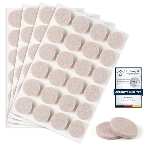 moinkerin 96 Stücke Filzgleiter Selbstklebend 20mm filzgleiter für stühle 5mm Dicke Möbel Filzgleiter für Möbelfüße Stuhlbeine, Hartholzböden（Beige,20mm） von moinkerin