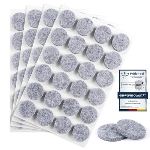 moinkerin 96 Stücke Filzgleiter Selbstklebend 20mm filzgleiter für stühle 5mm Dicke Möbel Filzgleiter für Möbelfüße Stuhlbeine, Hartholzböden (Grau, 20mm) von moinkerin