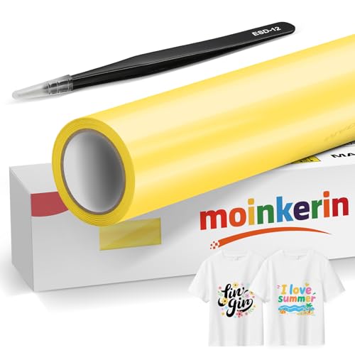 moinkerin Gelb 30,5x400cm Plotterfolie Textil & Transferfolie Plotter - PVC-Transferfolie mit Edelstahl-Pinzetten für DIY T-Shirts & Textilien von moinkerin