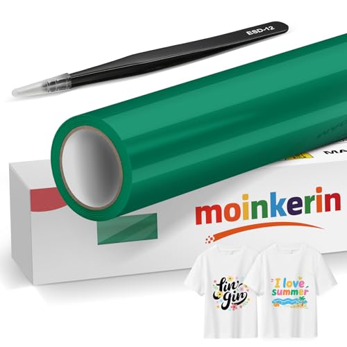 moinkerin Grün 30,5x400cm Plotterfolie Textil & Transferfolie Plotter - PVC-Transferfolie mit Edelstahl-Pinzetten für DIY T-Shirts & Textilien von moinkerin