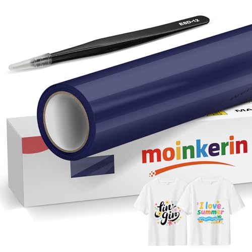 moinkerin Indigo 30,5x200cm Plotterfolie Textil & Transferfolie Plotter - PVC-Transferfolie mit Edelstahl-Pinzetten für DIY T-Shirts & Textilien von moinkerin