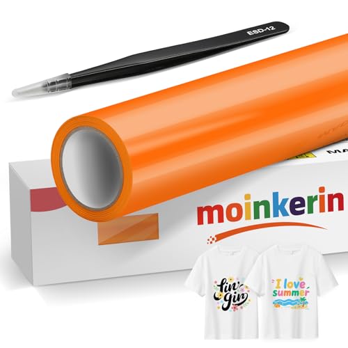 moinkerin Orange 30,5x400cm Plotterfolie Textil & Transferfolie Plotter - PVC-Transferfolie mit Edelstahl-Pinzetten für DIY T-Shirts & Textilien von moinkerin