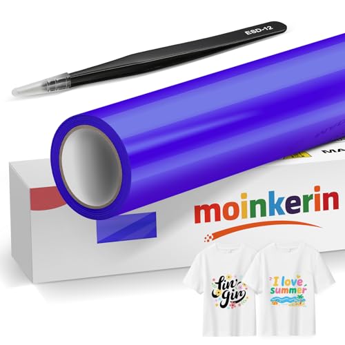 moinkerin Saphirblau 30,5x400cm Plotterfolie Textil & Transferfolie Plotter - PVC-Transferfolie mit Edelstahl-Pinzetten für DIY T-Shirts & Textilien von moinkerin