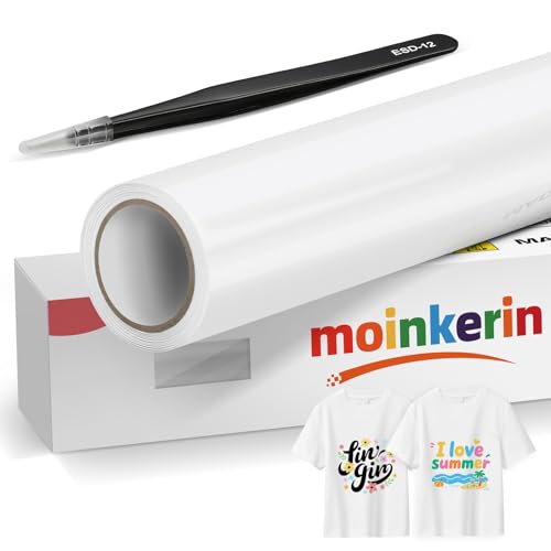 moinkerin Weiße 30,5x200cm Plotterfolie Textil & Transferfolie Plotter - PVC-Transferfolie mit Edelstahl-Pinzetten für DIY T-Shirts & Textilien von moinkerin