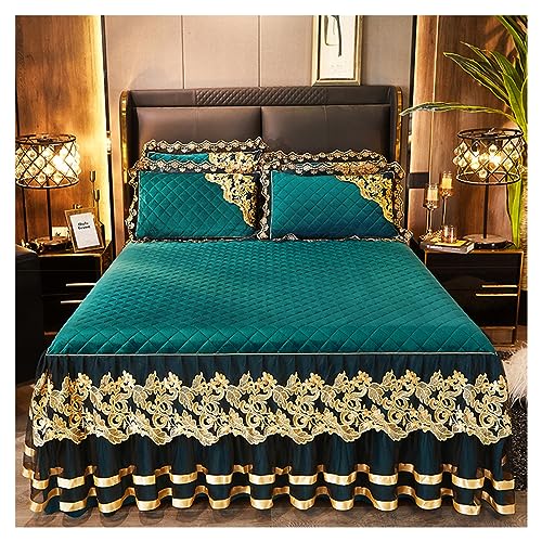3PCS Sets Samt Dicker Bettrock Rüschen 200x200/180x200 Matratzenschutzbezug Bettvolant Tagesdecke Ruffle Bettüberwurf Spitze Rüschen Bett Rock (Color : #30, Size : 120x200CM) von moismk