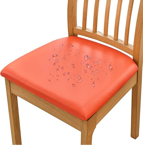 moismk Wasserdicht Stuhlbezug Esszimmerstuhl Sitzbezüge, PU Leder Esszimmerstuhl Sitzkissen Hussen 2/4/6 Stück Elastischem Stuhl Sitzbezüge Waschbar Für Restaurant(Orange red,1PC) von moismk