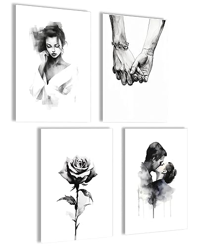 Aquarell Poster Set | Coco Bilder schwarz weiß | Vogue Wandbilder Wohnzimmer | Coco Poster Set | 4x A4 ohne Rahmen von mojoliving