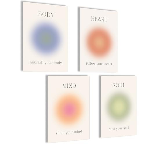 Aura Poster Set Bilder Body Mind Soul Heart Aesthetic Style Preppy Room Decor Y2K Ästhetik Yoga Gesetz der Anziehung Manifestation von mojoliving