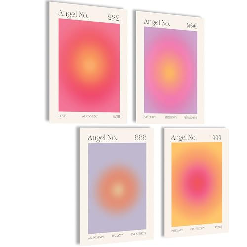 Aura Poster Set Bilder Body Mind Soul Heart Aesthetic Style Preppy Room Decor Y2K Ästhetik Yoga Gesetz der Anziehung Manifestation (Aura Angel No, Posterset 4x A4 (21x30cm) | ohne Rahmen) von mojoliving