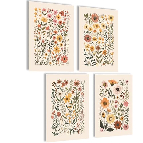 Boho Bilder Set Poster Deko Set Bilder Wanddeko Abstrakte Poster Aesthetic Bilderset Yoga Wandbilder Wohnzimmer Blumen (Boho Floral, Posterset 4x A4 (21x30cm) | ohne Rahmen) von mojoliving