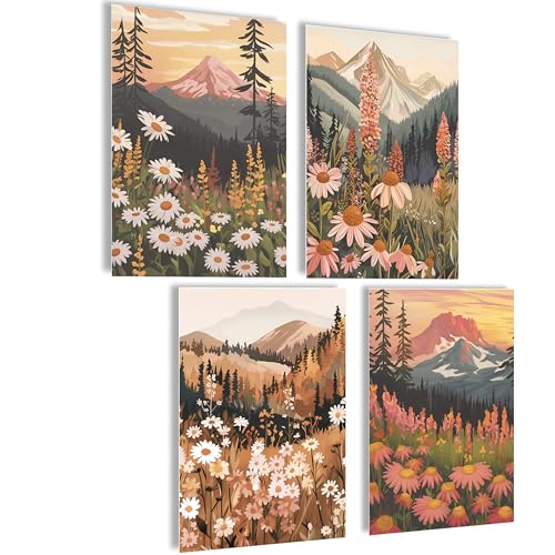 Boho Bilder Set Poster Deko Set Bilder Wanddeko Abstrakte Poster Aesthetic Bilderset Yoga Wandbilder Wohnzimmer Blumen (Boho Nature, Posterset 4x A4 (21x30cm) | ohne Rahmen) von mojoliving