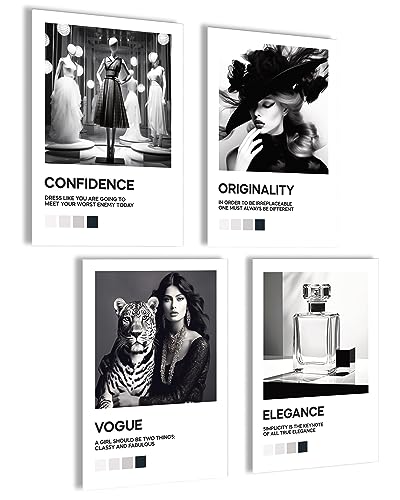 Vintage Poster Set | Coco Bilder schwarz weiß | Vogue Wandbilder Wohnzimmer | Coco Poster Set | 4x A4 ohne Rahmen von mojoliving