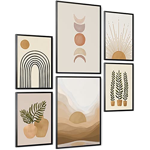 mojoliving® Moderne Wandbilder Poster Set | Boho Bilder Collage Wanddeko Wohnzimmer | 2x A3 und 4x A4 ohne Bilderrahmen Wand Deko Schlafzimmer Fotowand MS3 von mojoliving