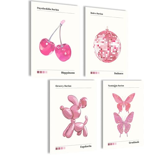mojoliving Aura Poster Aesthetic Room Decor Room Decor y2k Preppy Room Decor Bilder Aesthetic (Poster Aesthetic Pink Retro, Posterset 4x A4 (21x30cm) | ohne Rahmen) von mojoliving