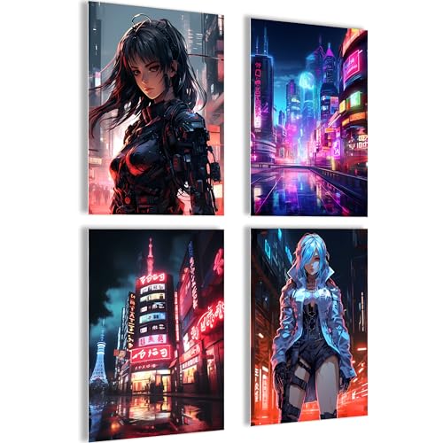 mojoliving Cyberpunk Poster Set | Gaming Bilder Set für Manga Wall | Coole Anime Geschenke | Aesthetic Anime Poster für Wand Collage | Deko Anime Poster Aesthetic | Japanische Bilder von mojoliving