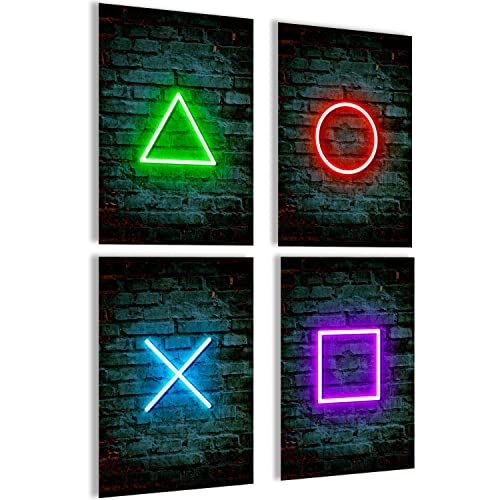 mojoliving Gaming Zimmer Deko Bilder | Poster Wand für Gamer Jugendzimmer | Gaming Deko Bilder Set mit Neon Sign Motive Coole Geschenke für Gamer | Zocker Bilder Wand | Neon Wandbild von mojoliving