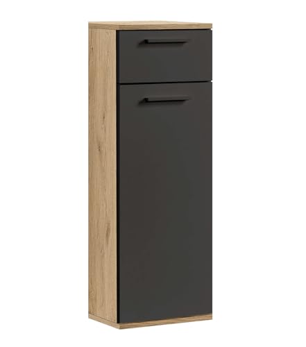 mokebo® Bad-Beistellschrank schmal 'Der Matrose', Badschrank in Eiche-Schwarz oder Badezimmerschrank, auch als Nischenschrank oder Midischrank fürs Bad aus Holz in 91x33x34cm (HxBxT) von mokebo