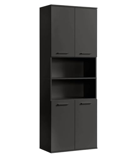 mokebo® Bad Hochschrank in Anthrazit-Schwarz 'Der Kapitän', Badezimmerschrank breit oder Badschrank, auch als Badezimmerhochschrank & Badregal Badezimmer aus Holz in 180x33x34 (HxBxT in cm) von mokebo