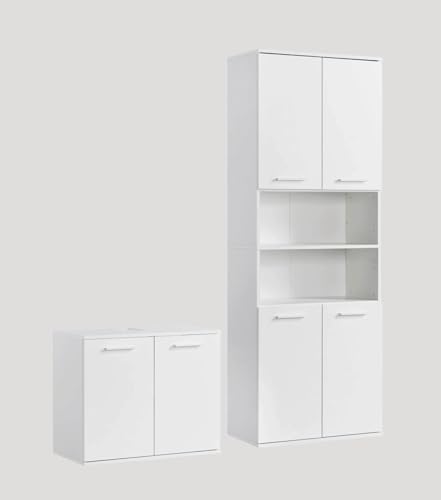 mokebo® Badmöbel Set 2-teilig aus Holz 'Der Steuermann', Badezimmer Set oder Komplettset mit Waschbeckenunterschrank und Badezimmerschränke oder Badmöbel Garnitur in Weiß von mokebo