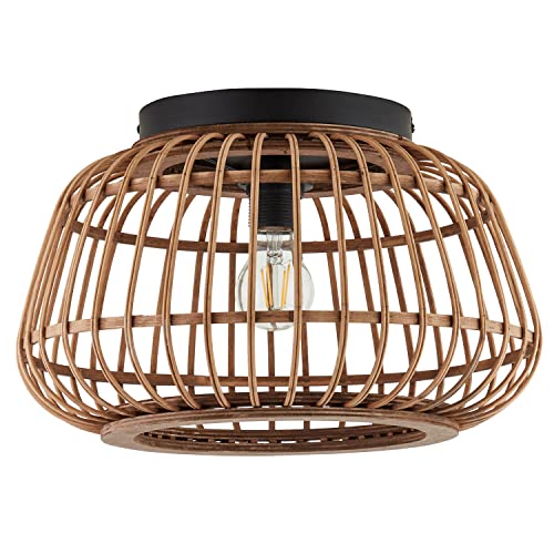 mokebo® Deckenlampe mit Rattan Lampenschirm oder Boho Lampe 'Die Natürliche', Deckenbeleuchtung aus Holz mit Gitteroptik, Bambus, Korblampe fürs Wohnzimmer & Schlafzimmer von mokebo