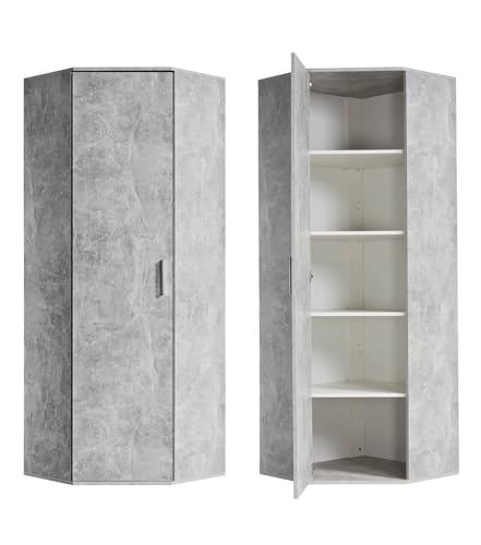 mokebo® Eckschrank in Grau aus Holz 'Der Lange', Kleiderschrank & Mehrzweckschrank für den Flur, Schlafzimmer und Büro, Schrank, Aktenschrank, Allzweckschrank, Eckregal, Putzschrank & Haushaltsschrank von mokebo