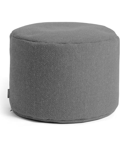 mokebo® Pouf, Hocker o. Sitzhocker 60x40cm 'Der Ruhepouf', Bodenkissen rund & Fußhocker fürs Wohnzimmer, nachhaltiger Sitzpouf, Puff & Beistelltisch mit EPS-Perlen Füllung | Recyclingstoff in Grau von mokebo