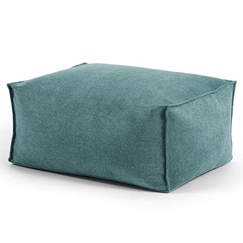 mokebo® Pouf, Hocker o. Sitzhocker 60x45cm 'Der Ruhepouf' Bodenkissen eckig, Fußhocker & Sitzwürfel, nachhaltiger Sitzpouf, Puff, Beistelltisch Wohnzimmer, EPS-Perlen Füllung, Webstoff Petrol von mokebo