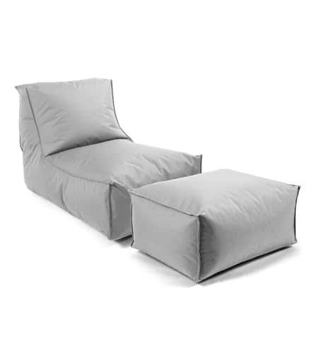 mokebo® Sitzsack mit Hocker für Kinder & Erwachsene 'Der Sundowner', Bean Bag mit Füllung oder Bodenkissen für Indoor & Outdoor, auch als Liegekissen, Relaxliege oder Liege in Grau von mokebo