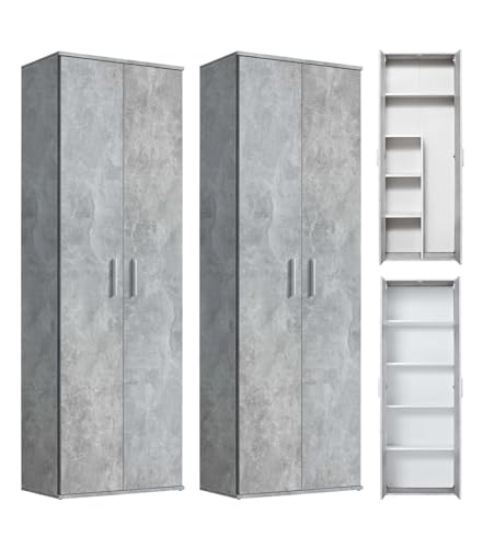 mokebo® Mehrzweckschrank Set 2-teilig 'Die Allzweckwaffe', Schrank-Set mit Aktenschrank & Besenschrank in Betonoptik BZW. Grau, auch als Moderne Wohnwand von mokebo