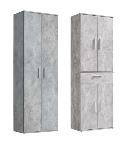mokebo® Mehrzweckschrank Set 2-teilig 'Die Allzweckwaffe', Schrank-Set mit Mehrzweckschrank & Aktenschrank in Betonoptik BZW. Grau, nutzbar als Büroschrank, Allzweckschrank, Aufbewahrungsschrank von mokebo