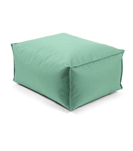 mokebo® Outdoor Pouf o. Hocker 60x45cm für Balkon & Garten 'Der Ruhestifter' Sitzhocker eckig, Bodenkissen, Sitzwürfel, Sitzpouf, Fußhocker & Beistelltisch mit EPS-Perlen Füllung, Eukalyptus, Grün von mokebo