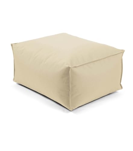 mokebo® Outdoor Pouf o. Hocker 60x45cm für Balkon & Garten 'Der Ruhestifter' Sitzhocker eckig, Bodenkissen, Sitzwürfel, Sitzpouf, Fußhocker & Beistelltisch mit EPS-Perlen Füllung, Hellbeige von mokebo