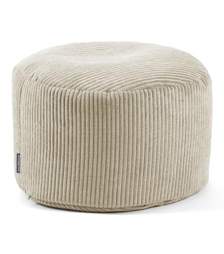 mokebo® Pouf, Hocker o. Sitzhocker aus Cord 30x50 cm 'Der Faule Lenz', Bodenkissen in Beige, Fußhocker, Indoor Sitzkissen rund aus Stoff, Puff, Sitzpouf, kuschelig & weich, mit EPS-Perlen Füllung von mokebo