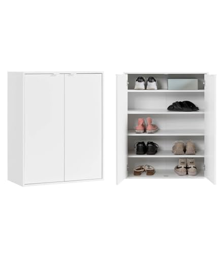 mokebo Schuhschrank 'Der Concierge' (74x95 cm) aus Holz, Schuhregal mit Zwei Türen, Aufbewahrungsschrank, Kommode, Flurschrank oder Sideboard in Weiß von mokebo