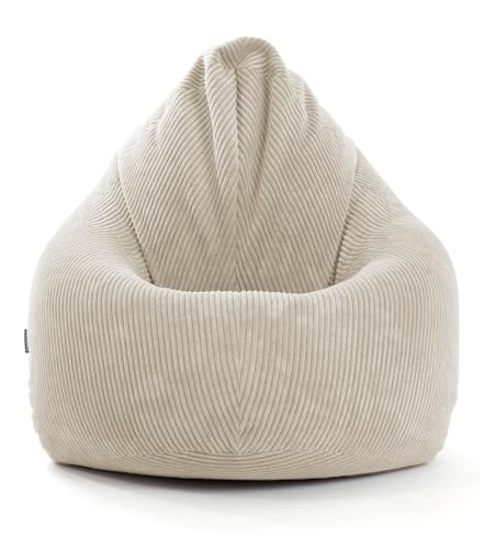 mokebo® Sitzsack Cord XXL für Kinder & Erwachsene in Beige 'Der Tagträumer', Indoor Bean Bag mit EPS-Perlen Füllung, Bodenkissen kuschelig & weich, Sitzkissen, Liegekissen, Relaxliege für drinnen von mokebo