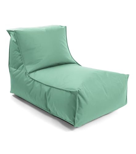 mokebo® Sitzsack Outdoor für Kinder & Erwachsene 'Der Sundowner', Bean Bag mit Füllung, Bodenkissen, Relaxliege oder Liege für Balkon + Garten, wetterfest mit Schutzhülle, Eukalyptus, Grün von mokebo