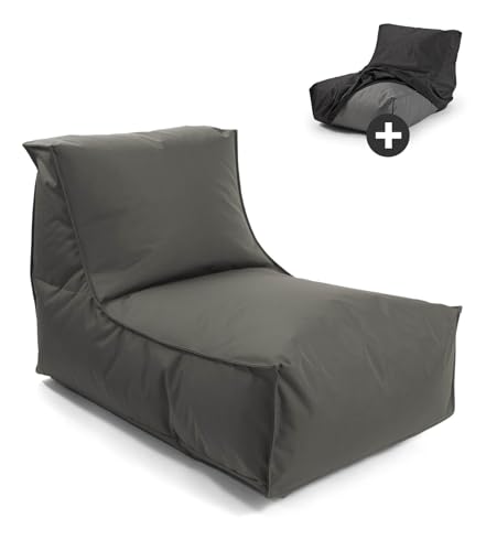 mokebo® Sitzsack Outdoor mit Schutzhülle für Kinder & Erwachsene 'Der Sundowner' Bean Bag mit Füllung, Bodenkissen, Relaxliege für Balkon & Garten, Schutz durch wetterfeste Hülle, Anthrazit von mokebo