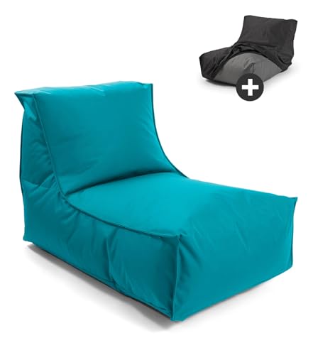 mokebo® Sitzsack Outdoor mit Schutzhülle für Kinder & Erwachsene 'Der Sundowner' Bean Bag mit Füllung, Bodenkissen, Relaxliege für Balkon & Garten, Schutz durch Wasserabweisende Hülle, Petrol von mokebo