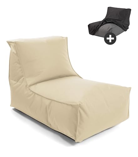 mokebo® Sitzsack Outdoor mit Schutzhülle für Kinder & Erwachsene 'Der Sundowner' Bean Bag mit Füllung, Bodenkissen, Relaxliege für Balkon & Garten, Schutz durch wetterfeste Hülle, Hellbeige von mokebo