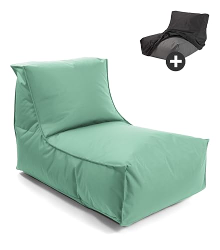 mokebo® Sitzsack Outdoor mit Schutzhülle für Kinder & Erwachsene 'Der Sundowner' Bean Bag mit Füllung, Bodenkissen, Relaxliege für Balkon & Garten, Schutz durch wetterfeste Hülle, Eukalyptus von mokebo