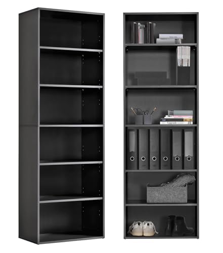 mokebo® Bücherregal Schwarz, Grau BZW. Anthrazit aus Holz 'Der Bücherwurm', Schuhregal, Holzregal, Aktenregal, Standregal fürs Wohnzimmer, Büro, Kinderzimmer, Regal groß für die Wand, 60cm Breite von mokebo