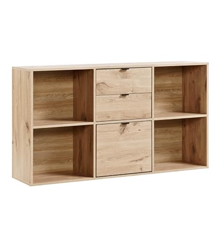 mokebo Aktenregal oder Raumteiler Regal in Eiche 'Der Verstauer', Holzregal mit Schubladen & Fächern, Bücherregal oder Würfelregal fürs Büro, Regal fürs Kinderzimmer in 132x75x35 (B/H/T in cm) von mokebo